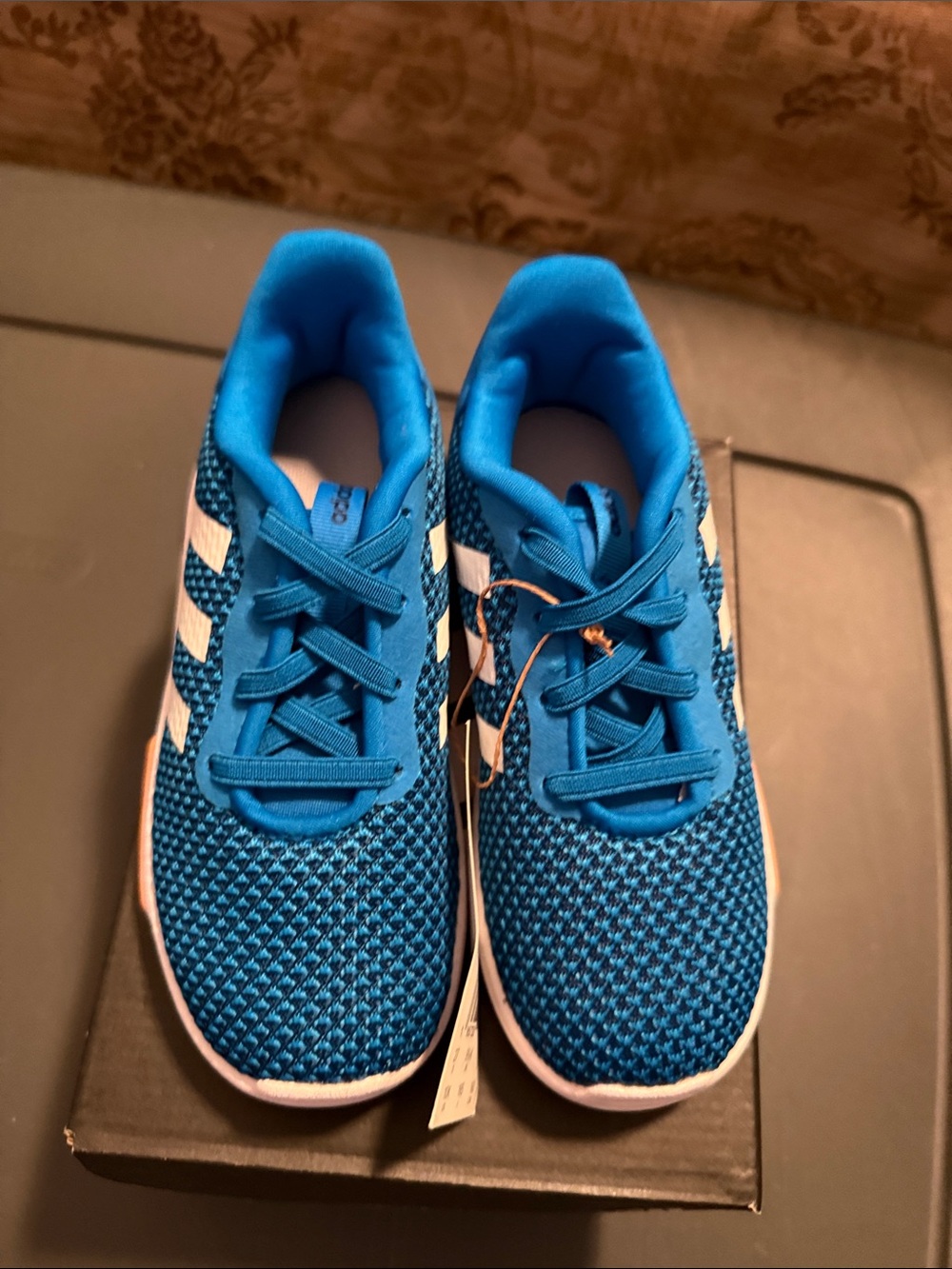 adidas Kids Blue Knit Sneakers with White Stripes